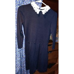 ASOS long sleeved navy skater dress w/white collar
